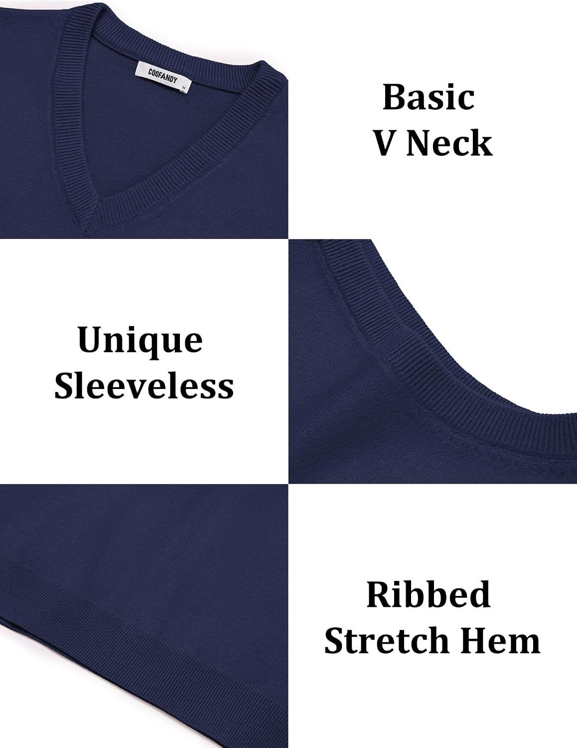 image:imageCOOFANDY Mens Sweater Vest Wool Blended Casual Sleeveless Knit PulloverNavy Blue