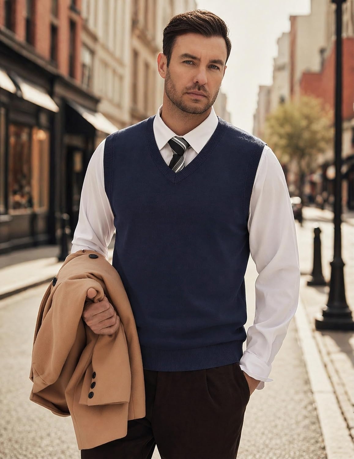 image:imageCOOFANDY Mens Sweater Vest Wool Blended Casual Sleeveless Knit PulloverNavy Blue