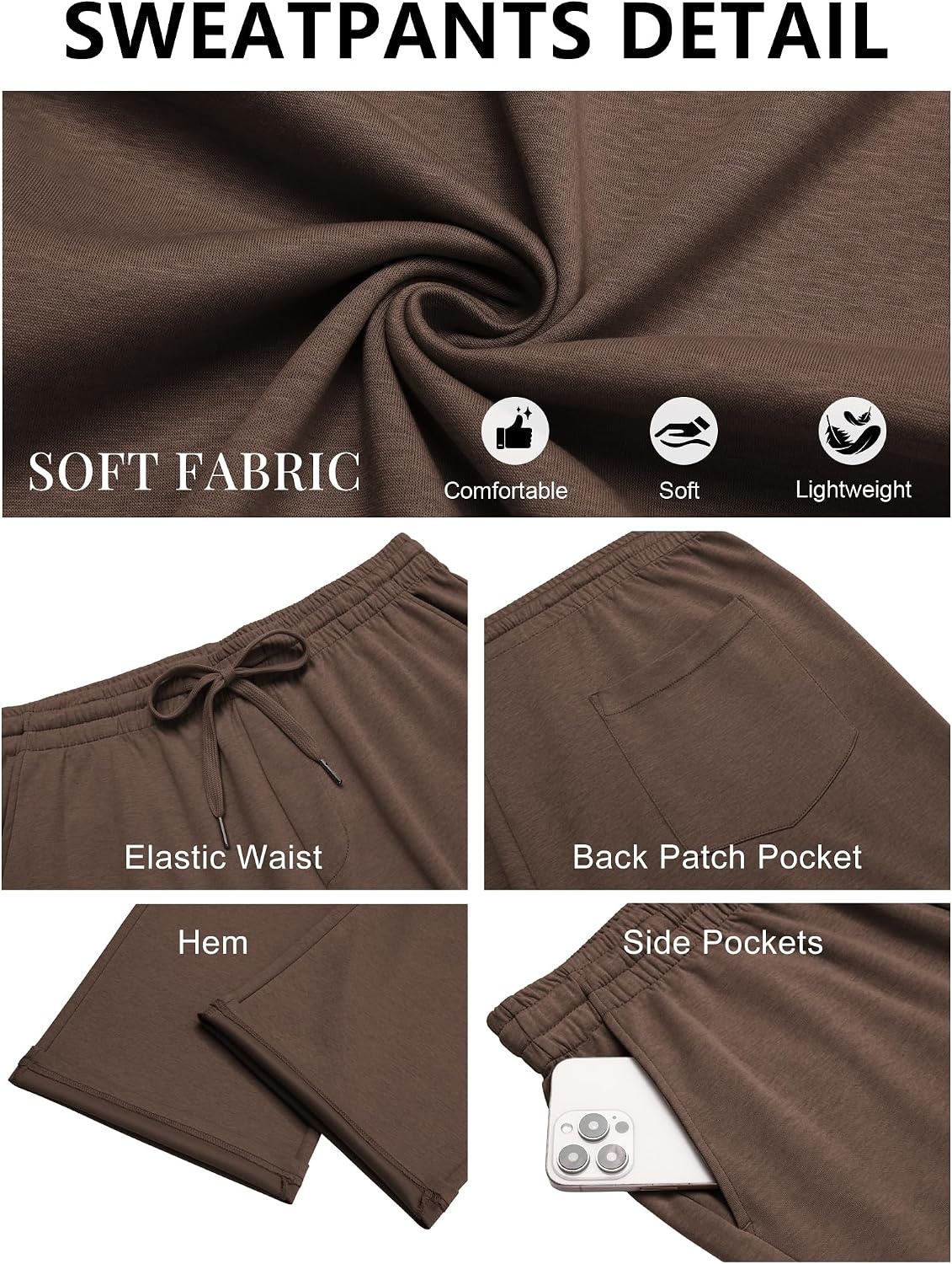 image:imageCOOFANDY Mens Sweatpants Casual Baggy Pants Lightweight Cotton SweatpantsBrown