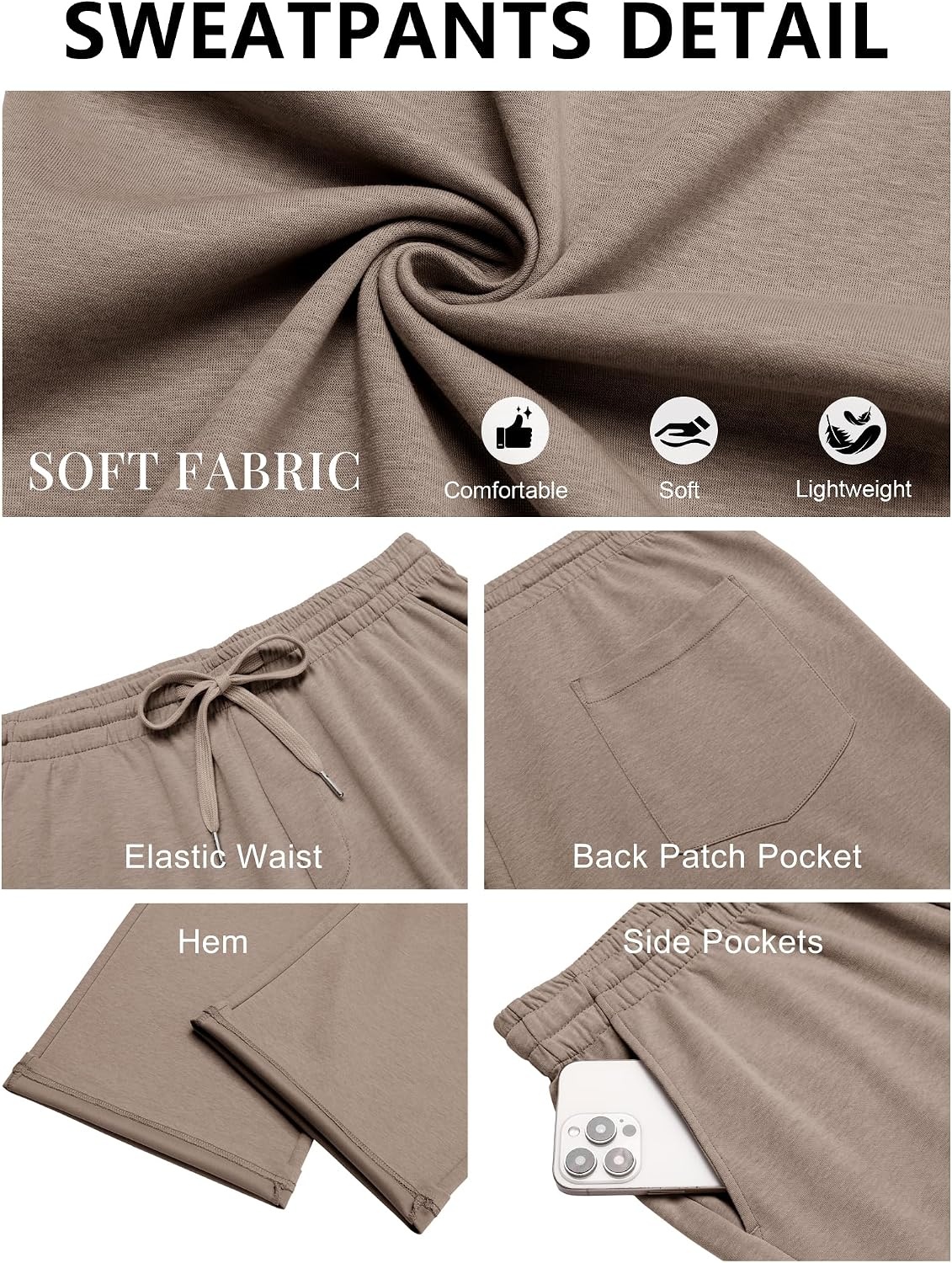 image:imageCOOFANDY Mens Sweatpants Casual Baggy Pants Lightweight Cotton SweatpantsKhaki