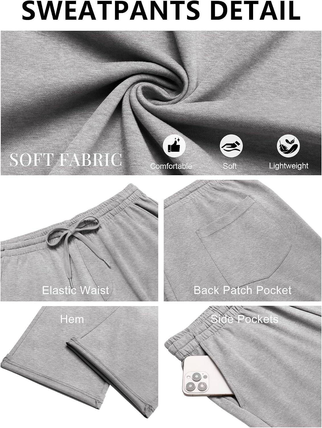 image:imageCOOFANDY Mens Sweatpants Casual Baggy Pants Lightweight Cotton SweatpantsLight Gray