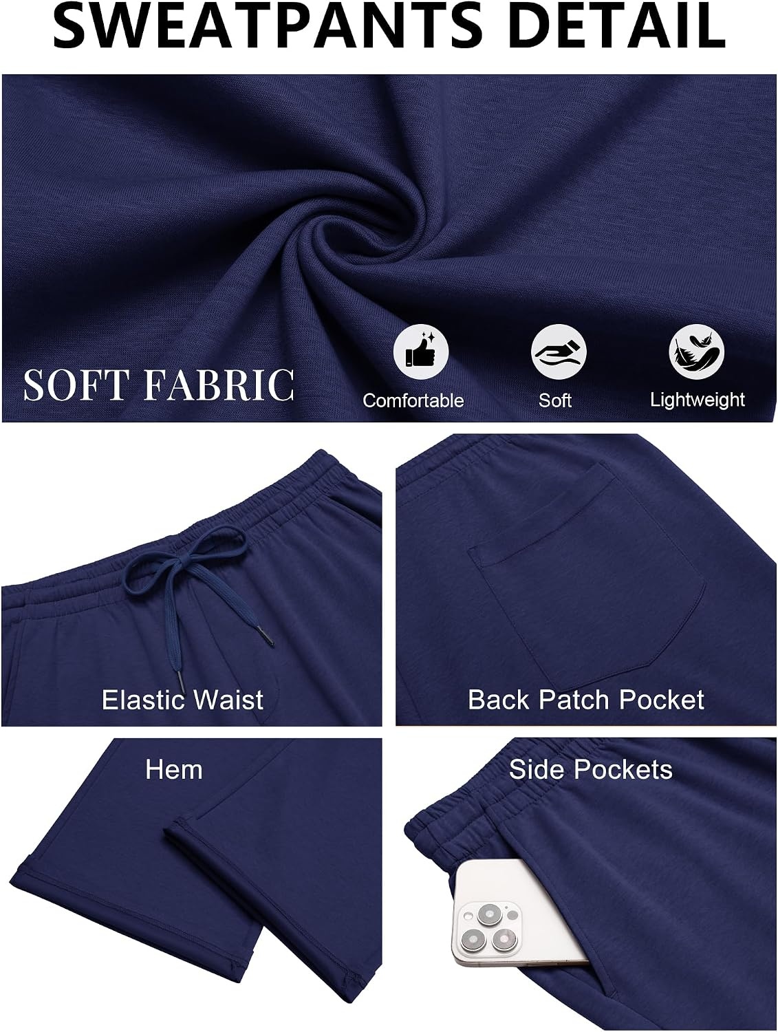 image:imageCOOFANDY Mens Sweatpants Casual Baggy Pants Lightweight Cotton SweatpantsNavy Blue