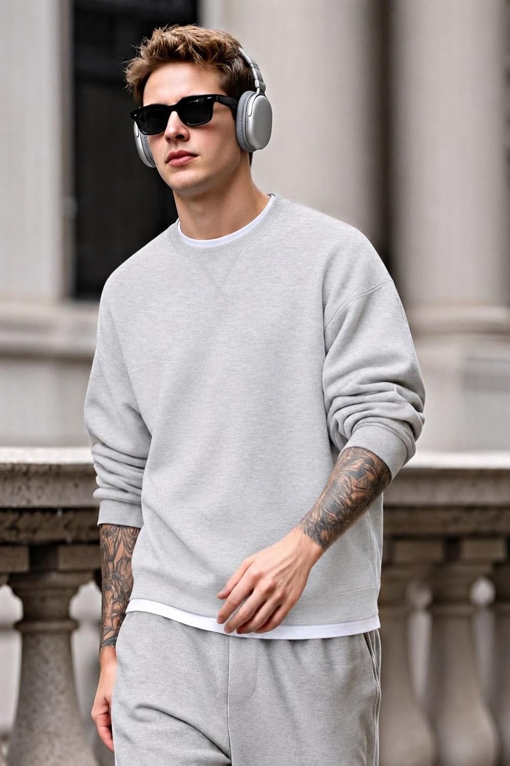 image:imageCOOFANDY Mens Sweatshirt Crew Neck Lightweight Fleece Pullover TShirtAsh