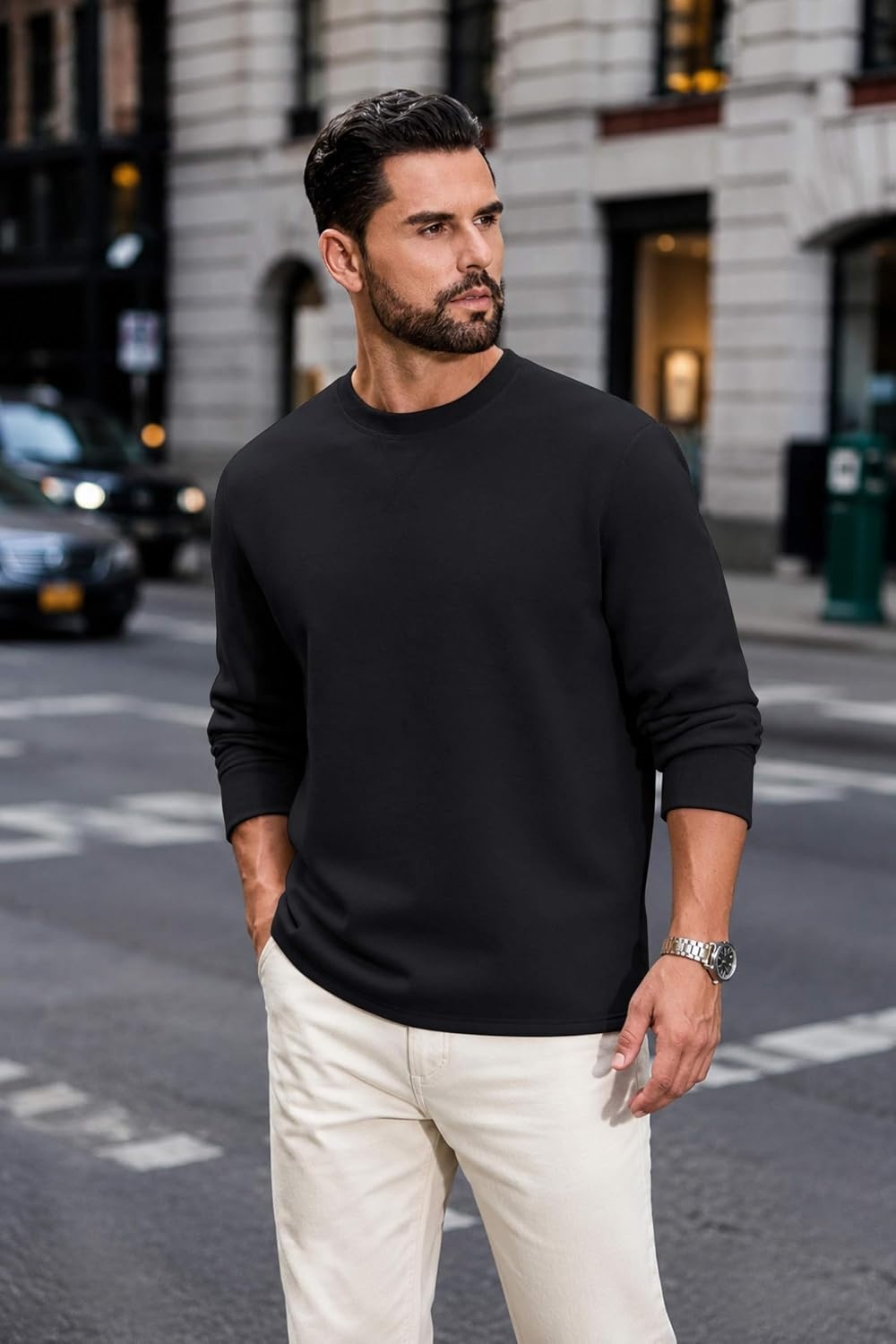 image:imageCOOFANDY Mens Sweatshirt Crew Neck Lightweight Fleece Pullover TShirtBlack