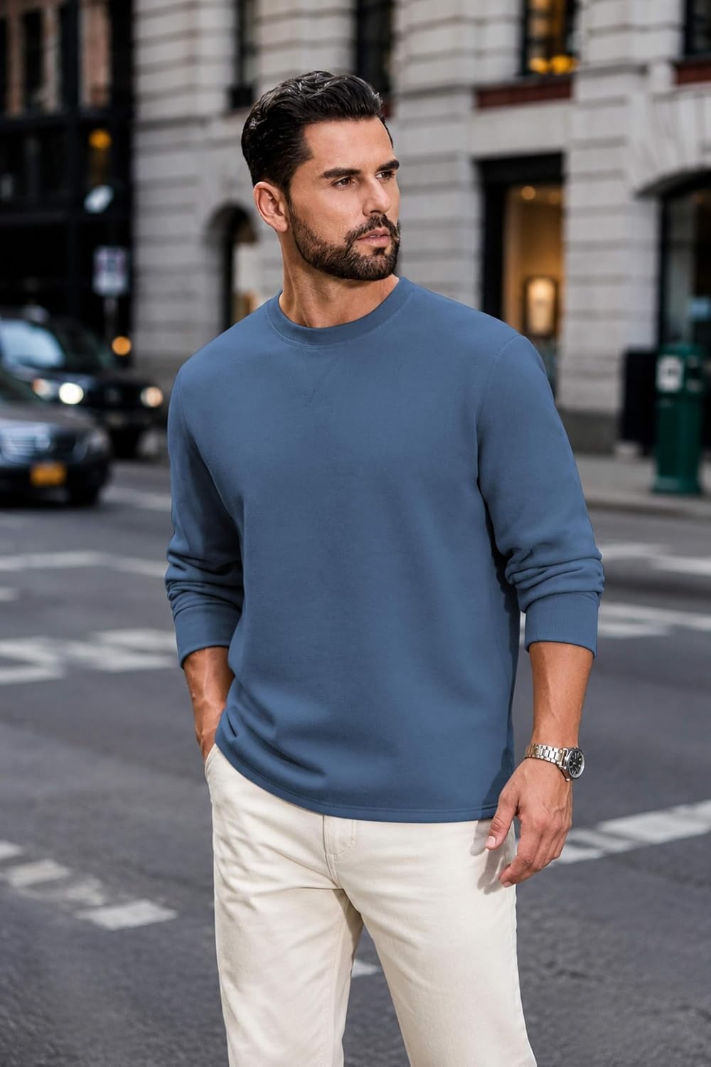 image:imageCOOFANDY Mens Sweatshirt Crew Neck Lightweight Fleece Pullover TShirtCaptain Blue