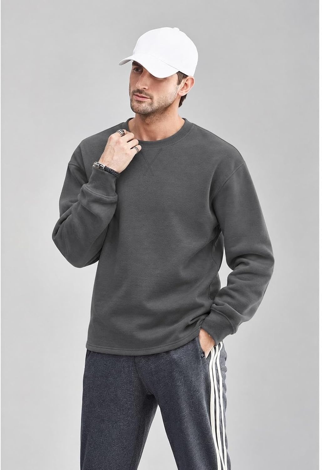 image:imageCOOFANDY Mens Sweatshirt Crew Neck Lightweight Fleece Pullover TShirtDark Grey