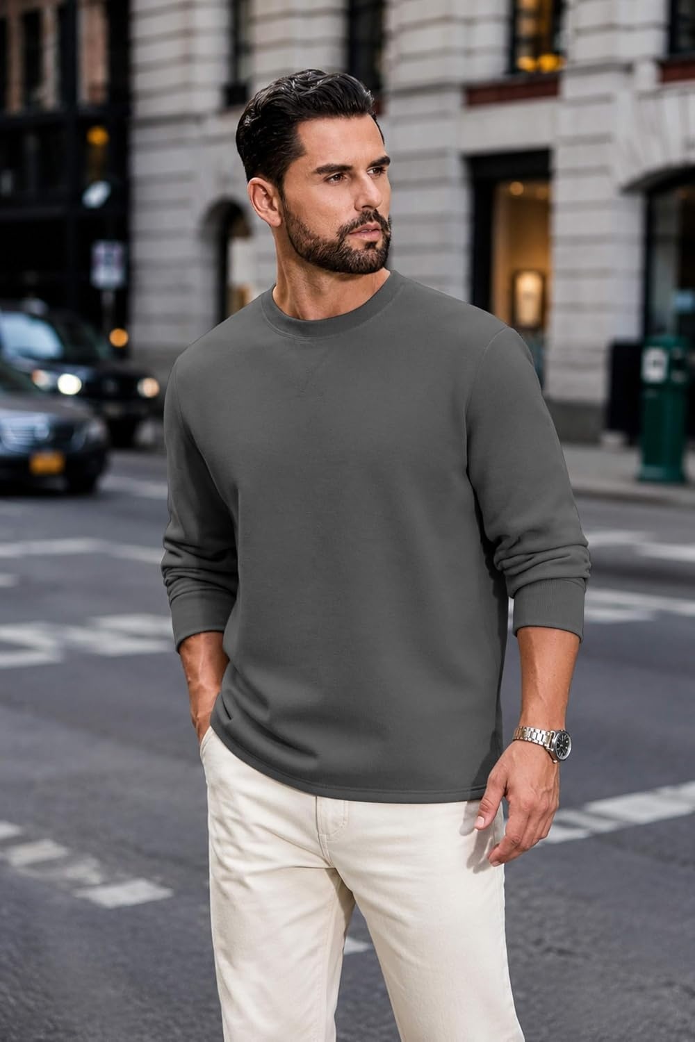 image:imageCOOFANDY Mens Sweatshirt Crew Neck Lightweight Fleece Pullover TShirtDark Grey