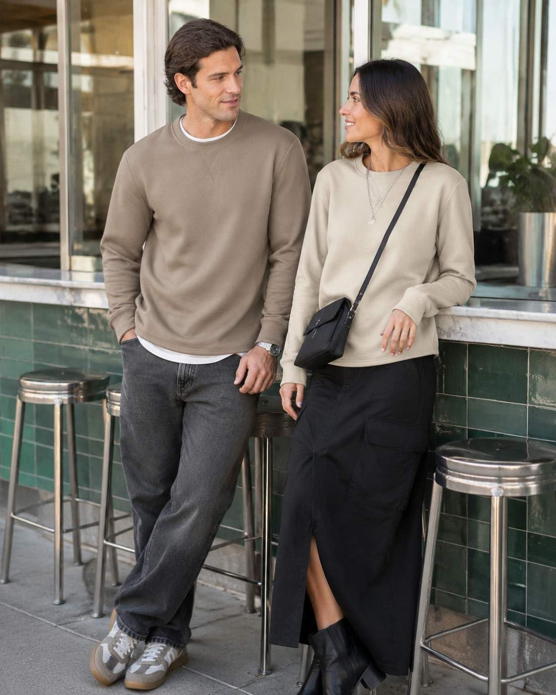 image:imageCOOFANDY Mens Sweatshirt Crew Neck Lightweight Fleece Pullover TShirtKhaki