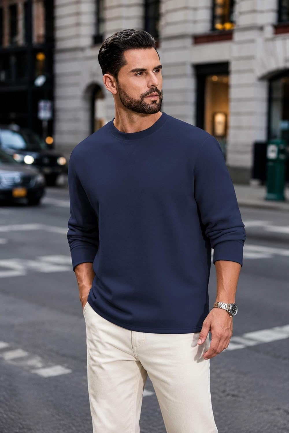 image:imageCOOFANDY Mens Sweatshirt Crew Neck Lightweight Fleece Pullover TShirtNavy Blue