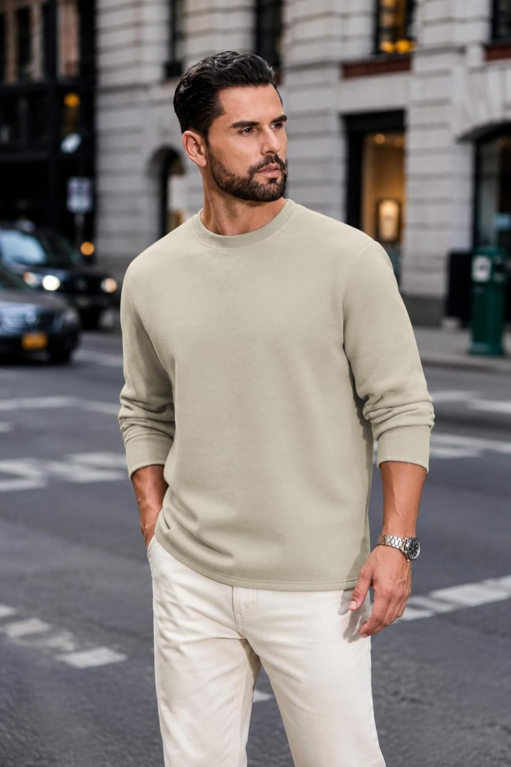 image:imageCOOFANDY Mens Sweatshirt Crew Neck Lightweight Fleece Pullover TShirtSand