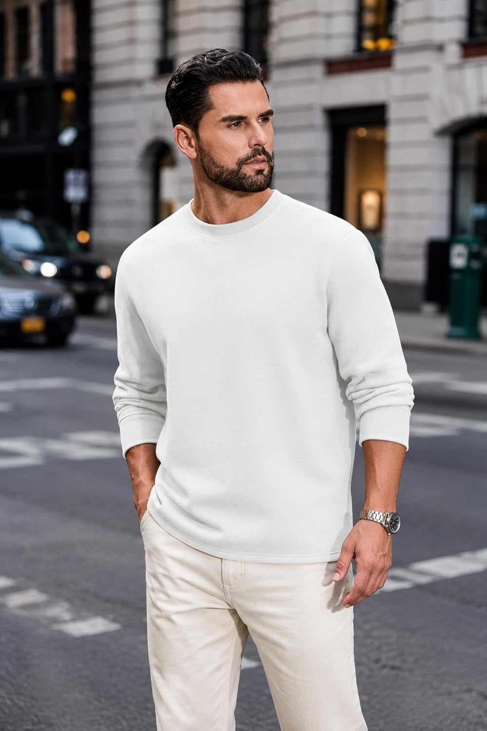 image:imageCOOFANDY Mens Sweatshirt Crew Neck Lightweight Fleece Pullover TShirtWhite