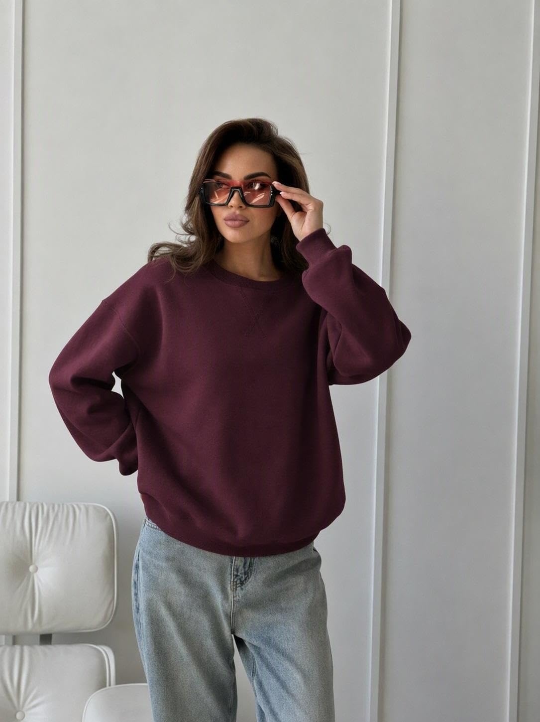 image:imageCOOFANDY Mens Sweatshirt Crew Neck Lightweight Fleece Pullover TShirtWine Red