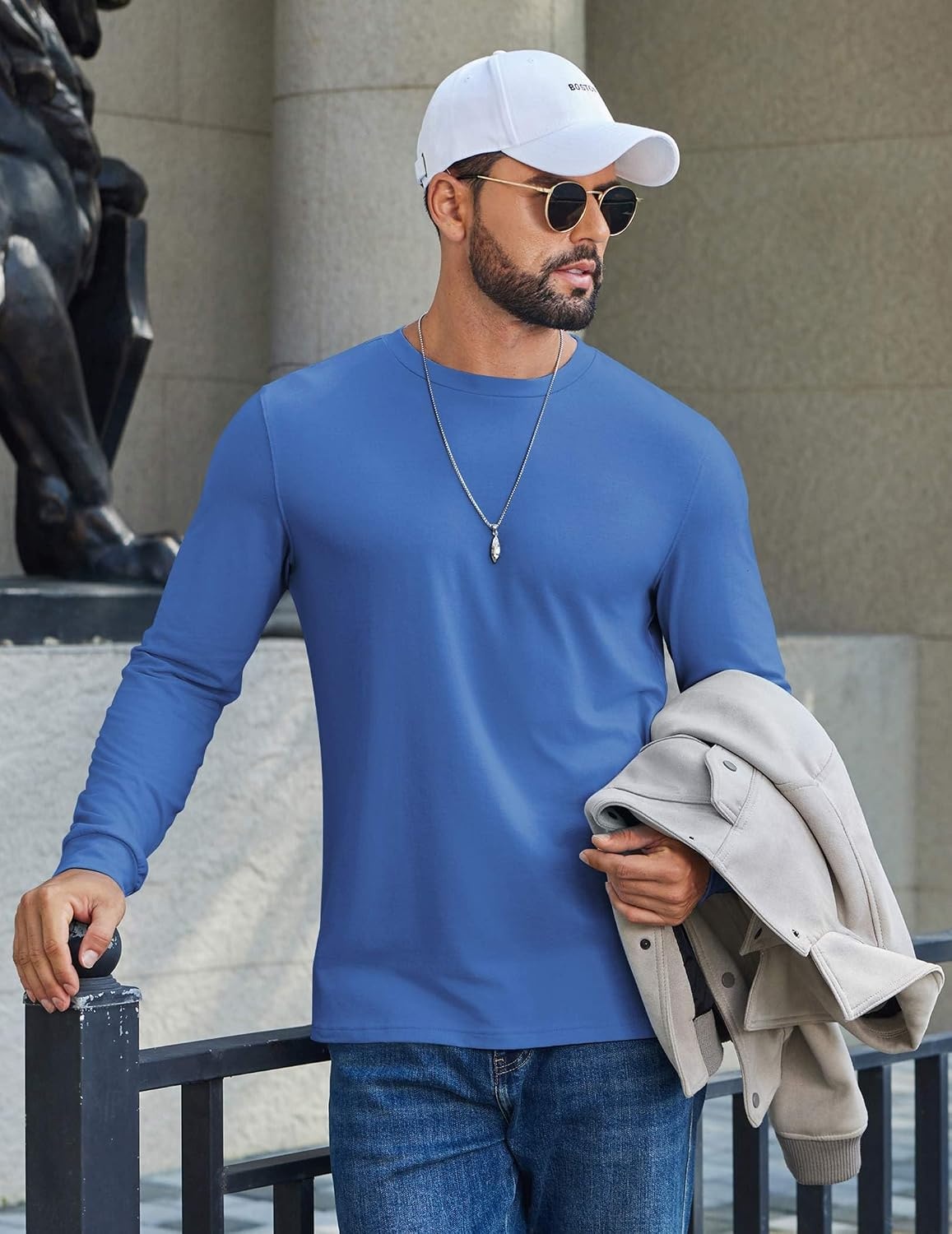 image:imageCOOFANDY Mens T Shirts Long Sleeve Cotton Blend TShirts Crew Neck Soft Casual Basic Tee ShirtsBlue