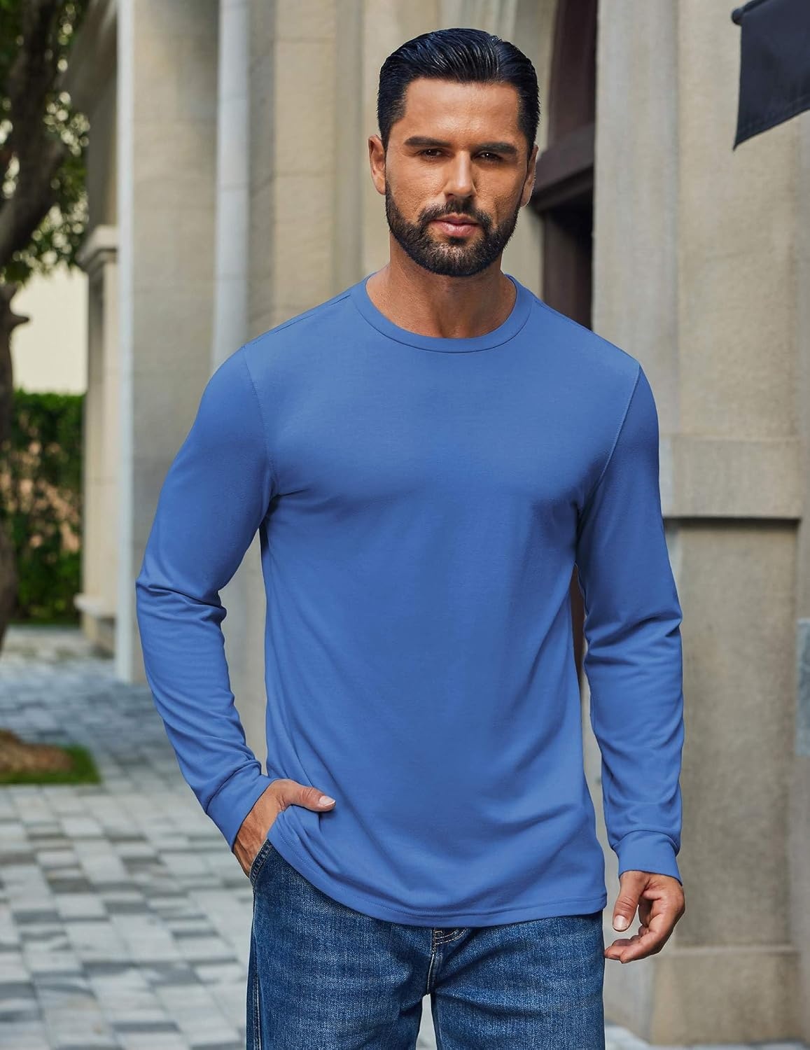 image:imageCOOFANDY Mens T Shirts Long Sleeve Cotton Blend TShirts Crew Neck Soft Casual Basic Tee ShirtsBlue