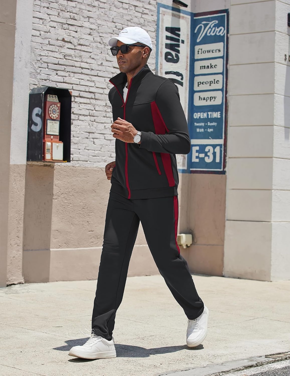 image:imageCOOFANDY Mens Tracksuits 2 Piece Jogging Athletic Sweatsuits Full Zip SetBlackwine Red
