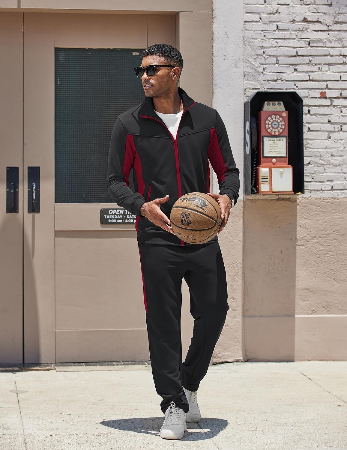 image:imageCOOFANDY Mens Tracksuits 2 Piece Jogging Athletic Sweatsuits Full Zip SetBlackwine Red