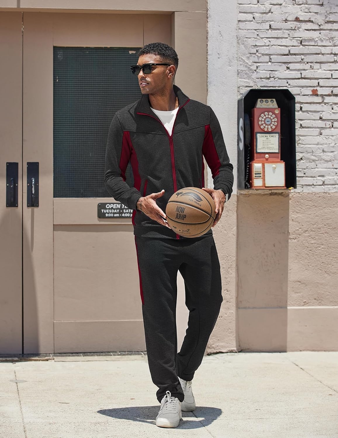 image:imageCOOFANDY Mens Tracksuits 2 Piece Jogging Athletic Sweatsuits Full Zip SetDark Greywine Red