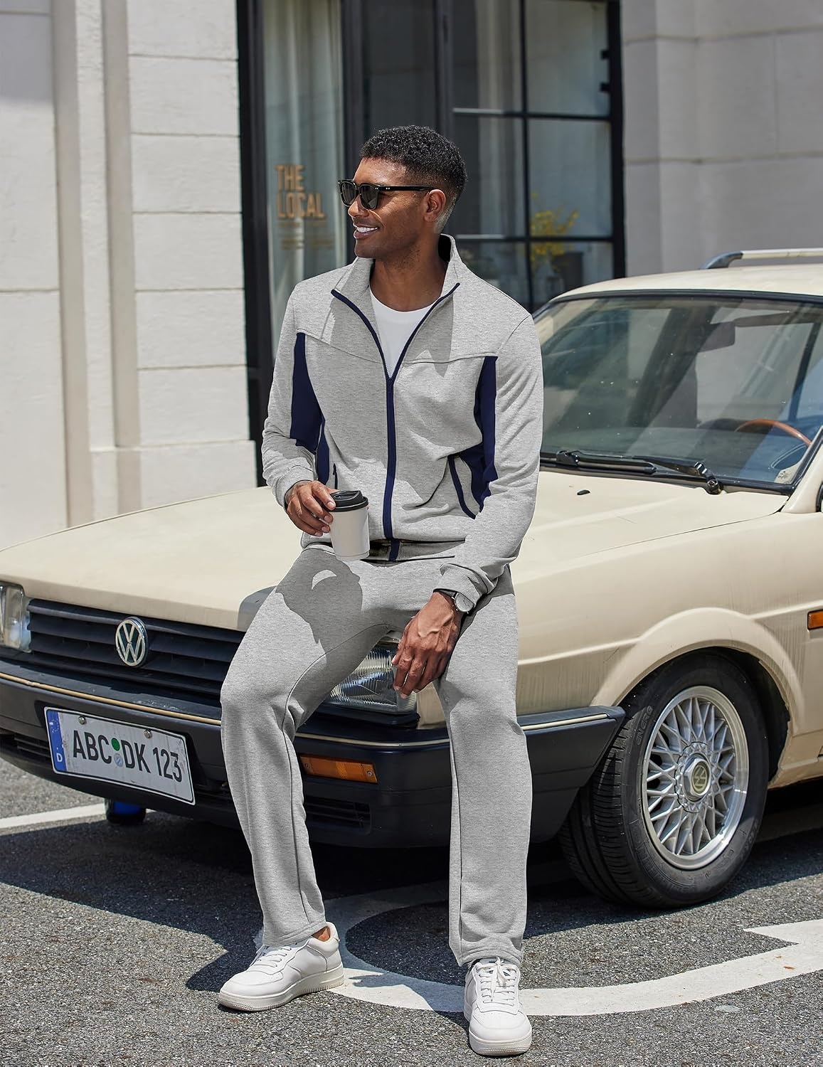 image:imageCOOFANDY Mens Tracksuits 2 Piece Jogging Athletic Sweatsuits Full Zip SetLight Greynavy Blue