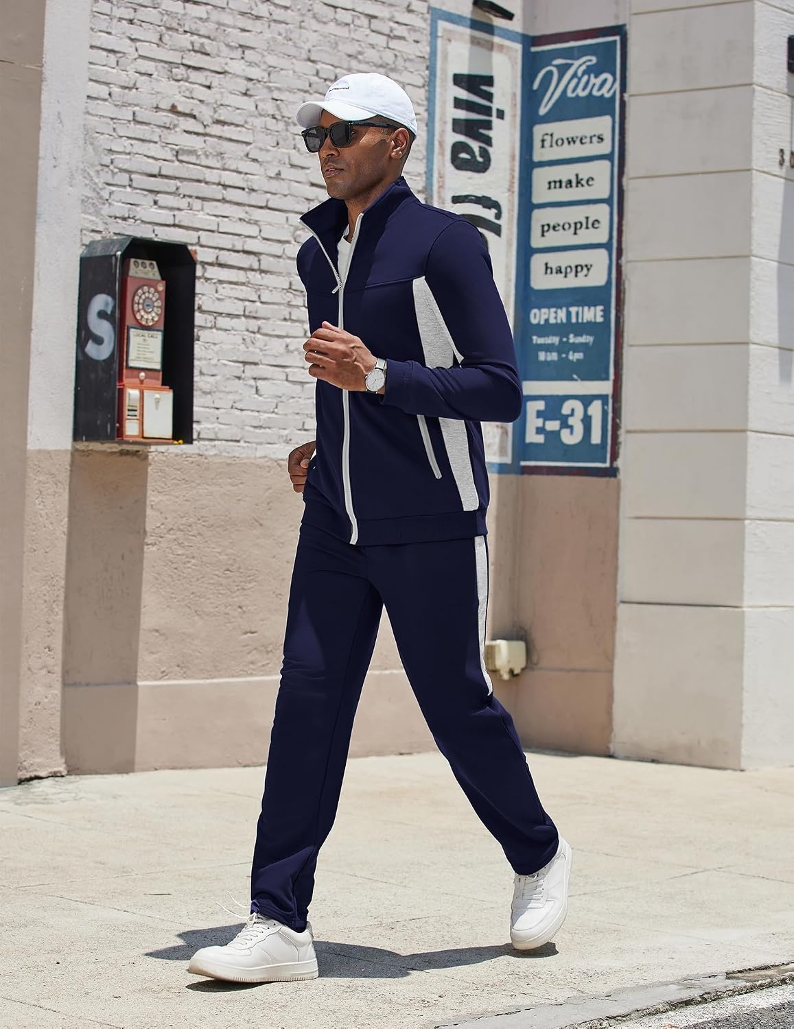 image:imageCOOFANDY Mens Tracksuits 2 Piece Jogging Athletic Sweatsuits Full Zip SetNavy Bluelight Grey