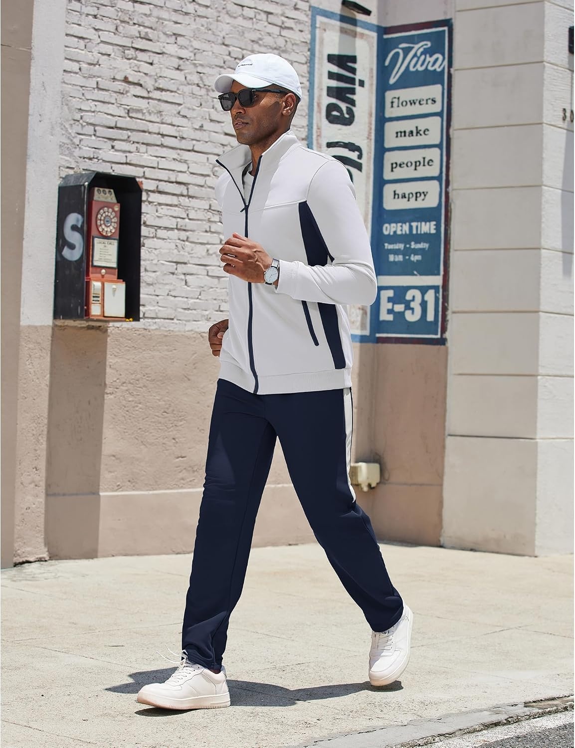 image:imageCOOFANDY Mens Tracksuits 2 Piece Jogging Athletic Sweatsuits Full Zip SetWhitenavy Blue