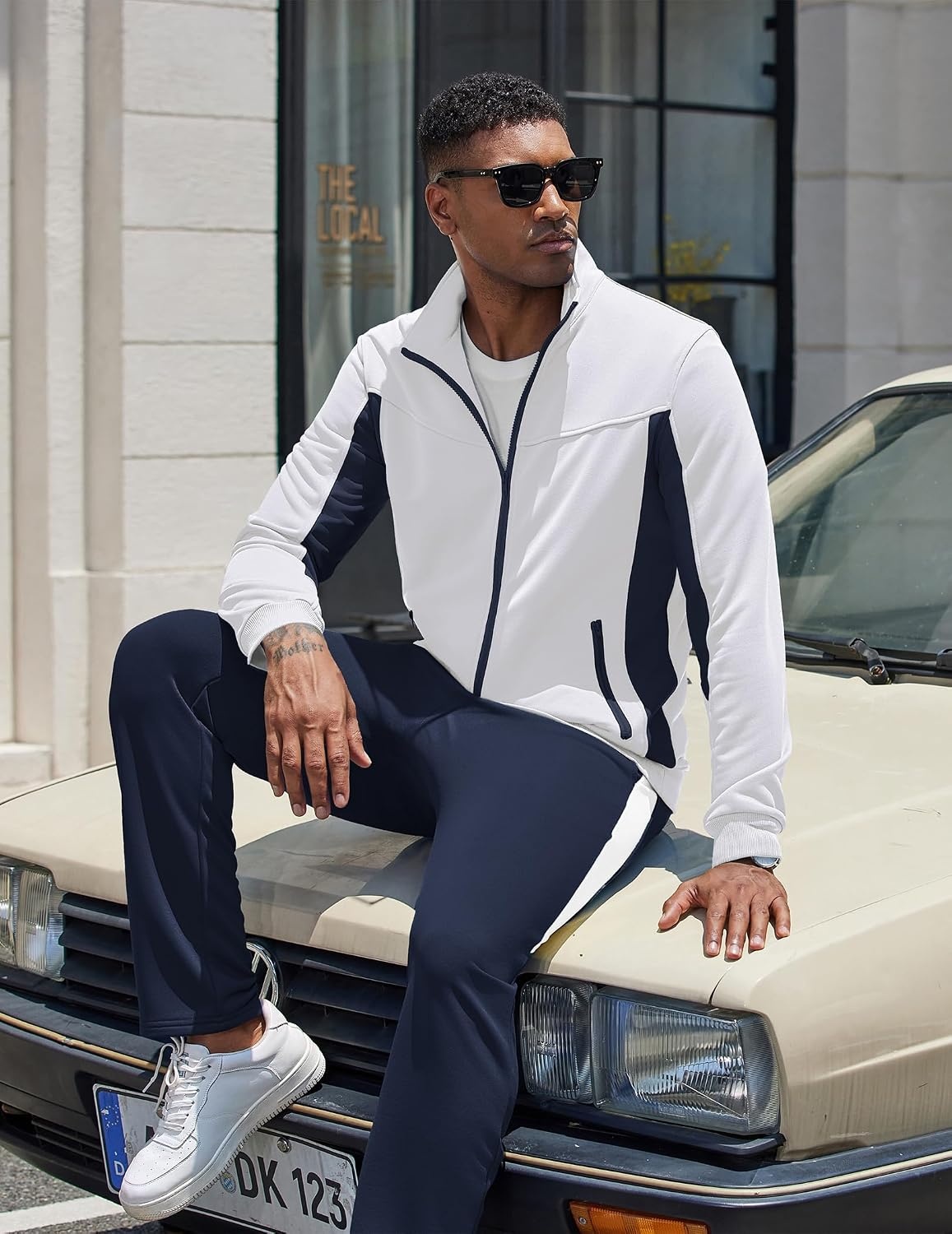 image:imageCOOFANDY Mens Tracksuits 2 Piece Jogging Athletic Sweatsuits Full Zip SetWhitenavy Blue