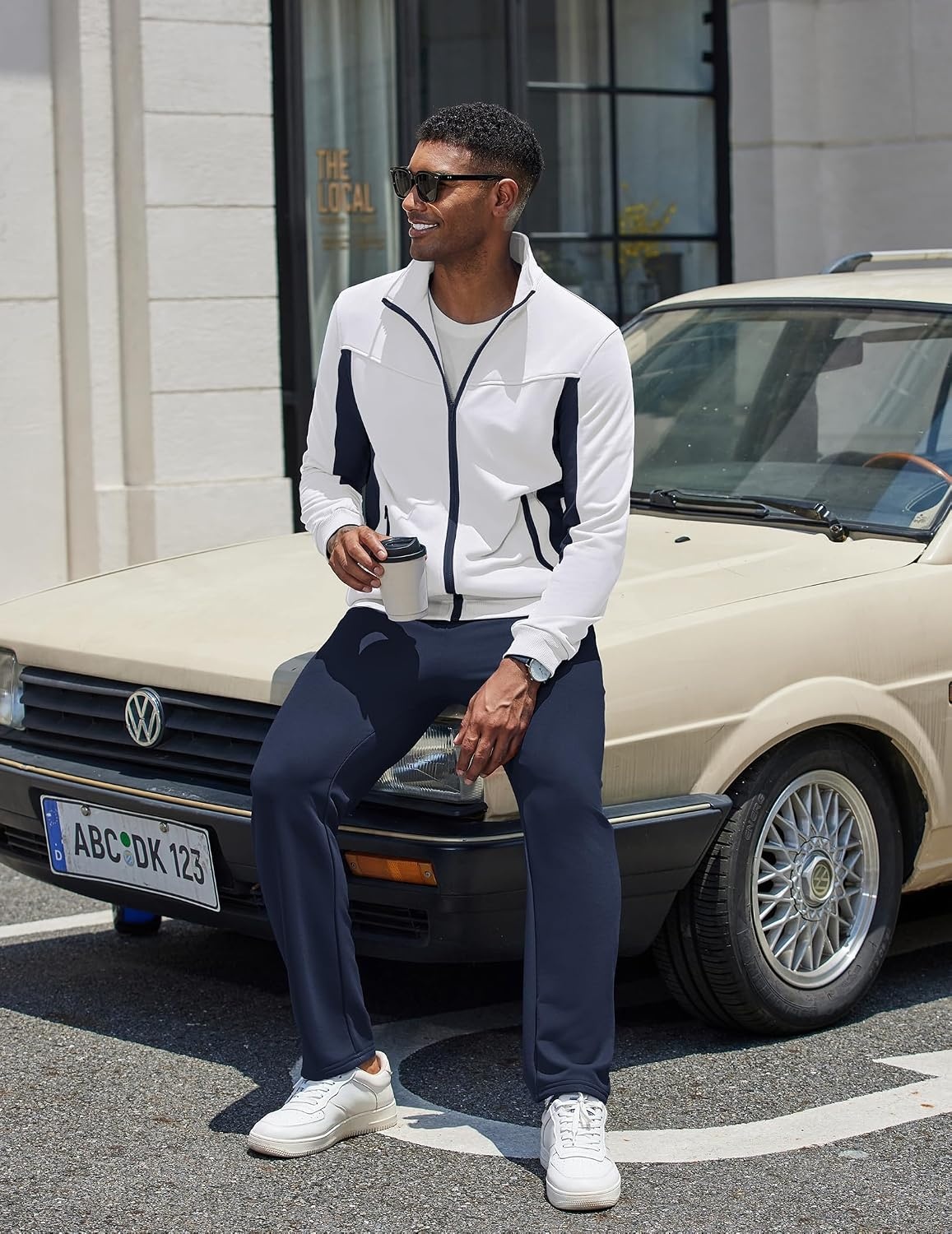 image:imageCOOFANDY Mens Tracksuits 2 Piece Jogging Athletic Sweatsuits Full Zip SetWhitenavy Blue