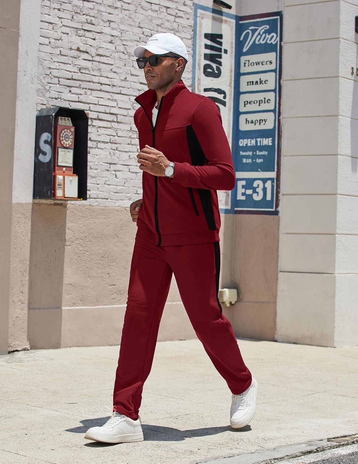 image:imageCOOFANDY Mens Tracksuits 2 Piece Jogging Athletic Sweatsuits Full Zip SetWine Redblack
