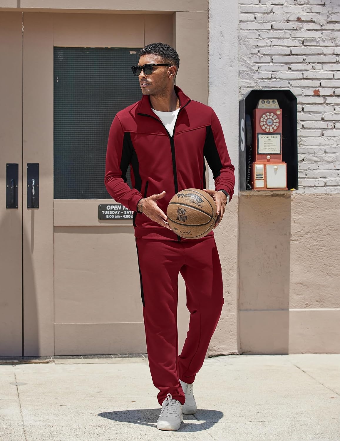 image:imageCOOFANDY Mens Tracksuits 2 Piece Jogging Athletic Sweatsuits Full Zip SetWine Redblack