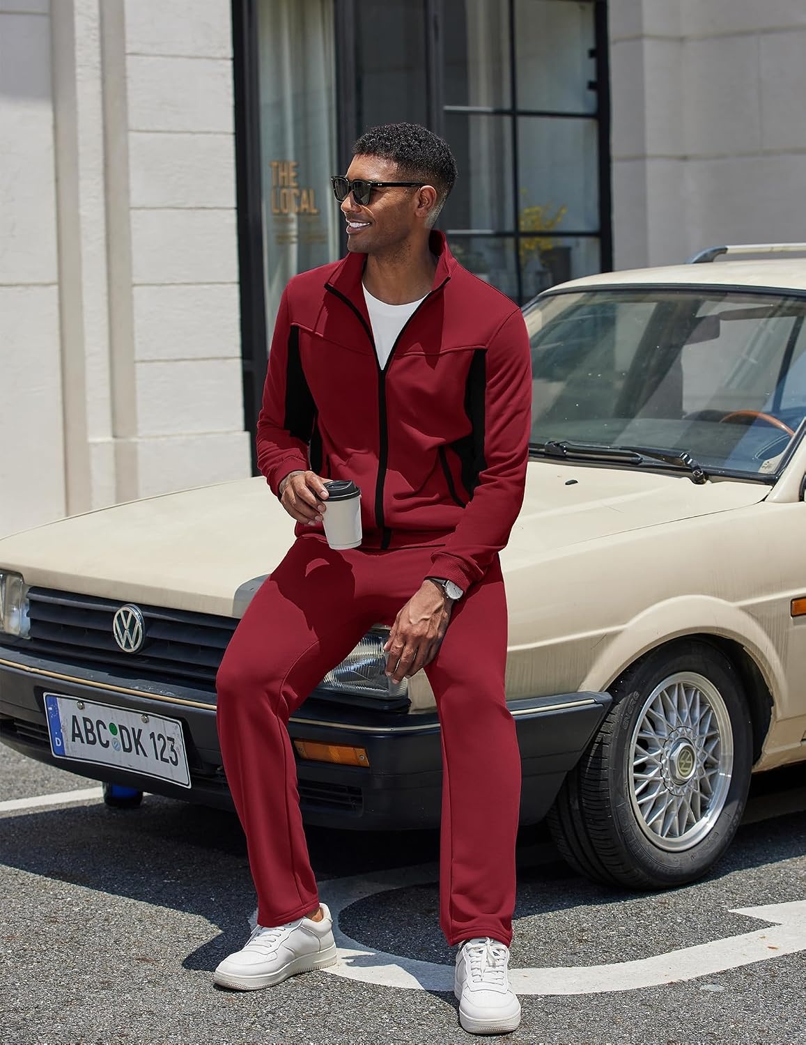image:imageCOOFANDY Mens Tracksuits 2 Piece Jogging Athletic Sweatsuits Full Zip SetWine Redblack