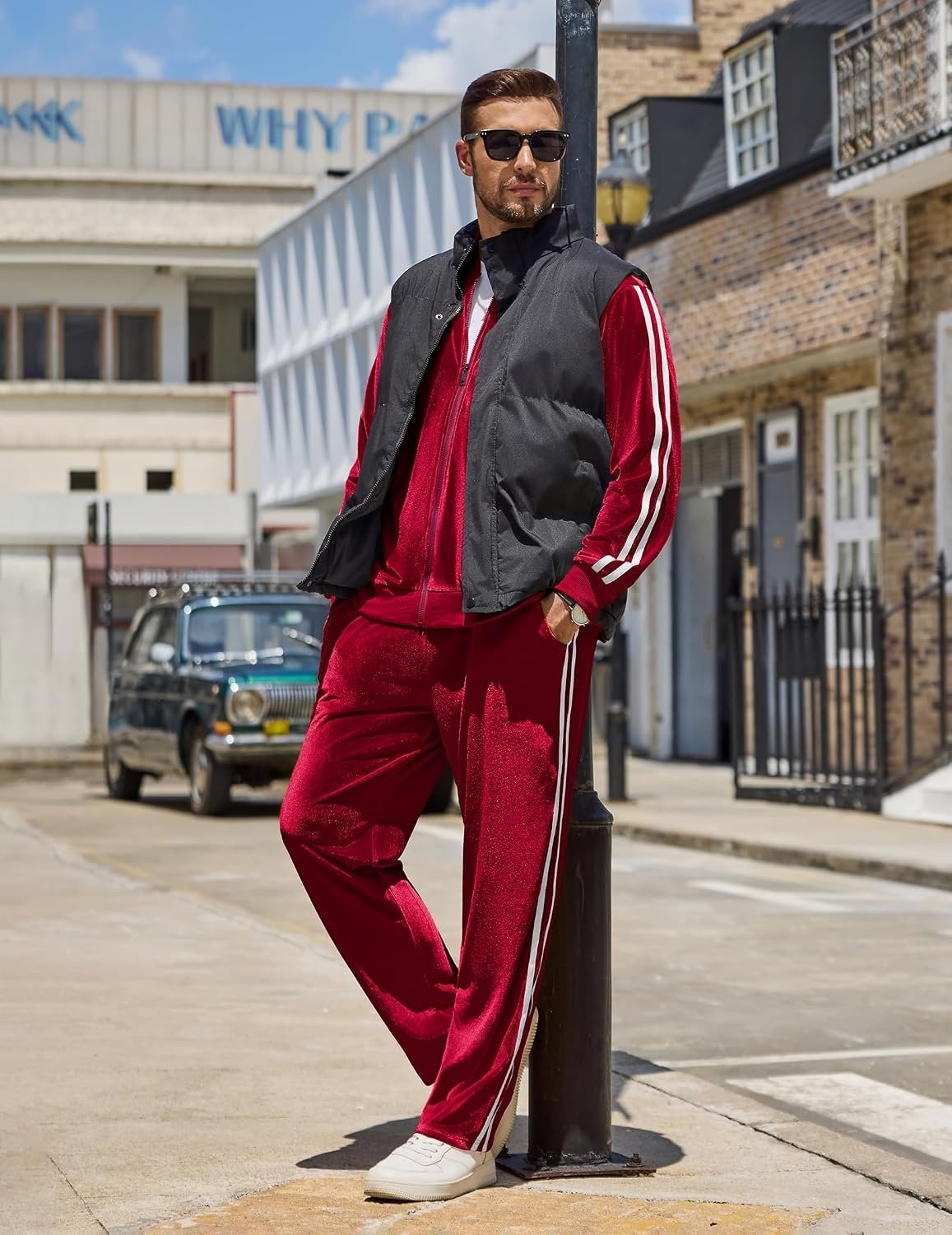 image:imageCOOFANDY Mens Velour Tracksuit 2 Piece Set Sweatsuits Velvet Jogging SuitsBurgundy