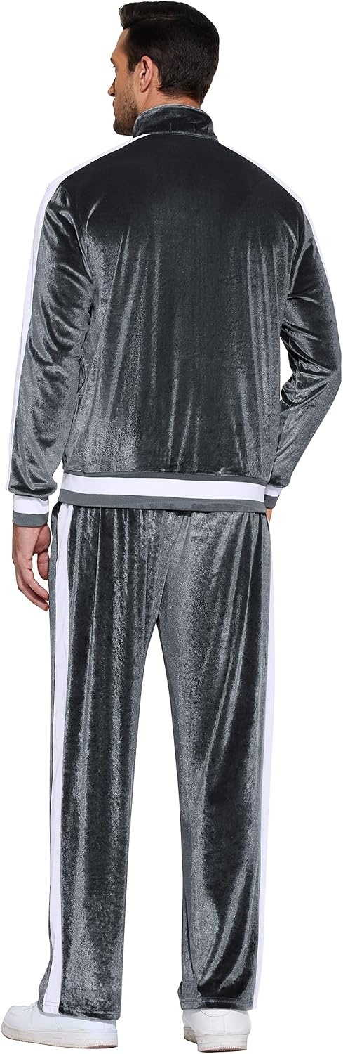 image:imageCOOFANDY Mens Velour Tracksuit 2 Piece Set Velvet Track Suits for PartyDark Grey