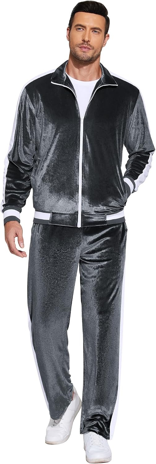 image:imageCOOFANDY Mens Velour Tracksuit 2 Piece Set Velvet Track Suits for PartyDark Grey