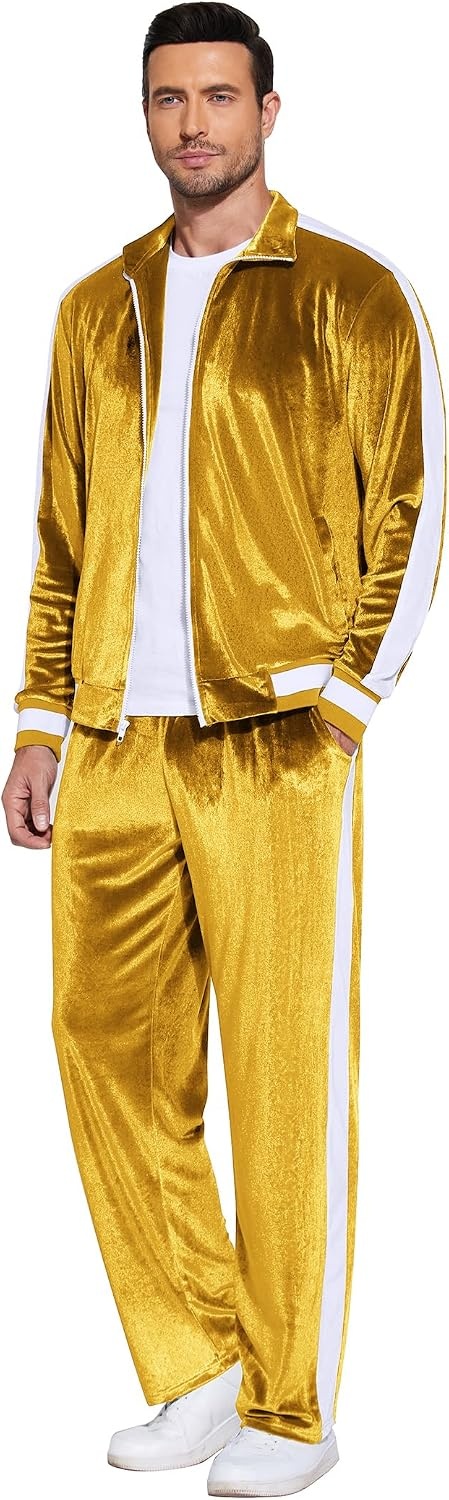image:imageCOOFANDY Mens Velour Tracksuit 2 Piece Set Velvet Track Suits for PartyMedium Yellow