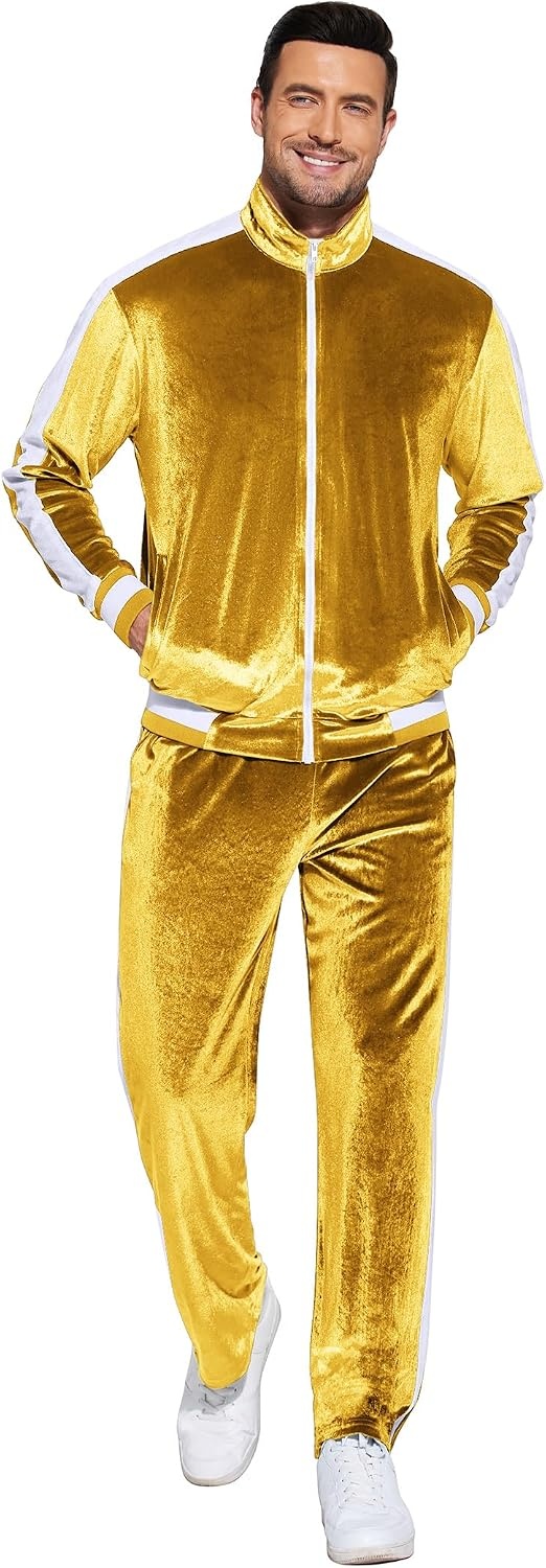 image:imageCOOFANDY Mens Velour Tracksuit 2 Piece Set Velvet Track Suits for PartyMedium Yellow