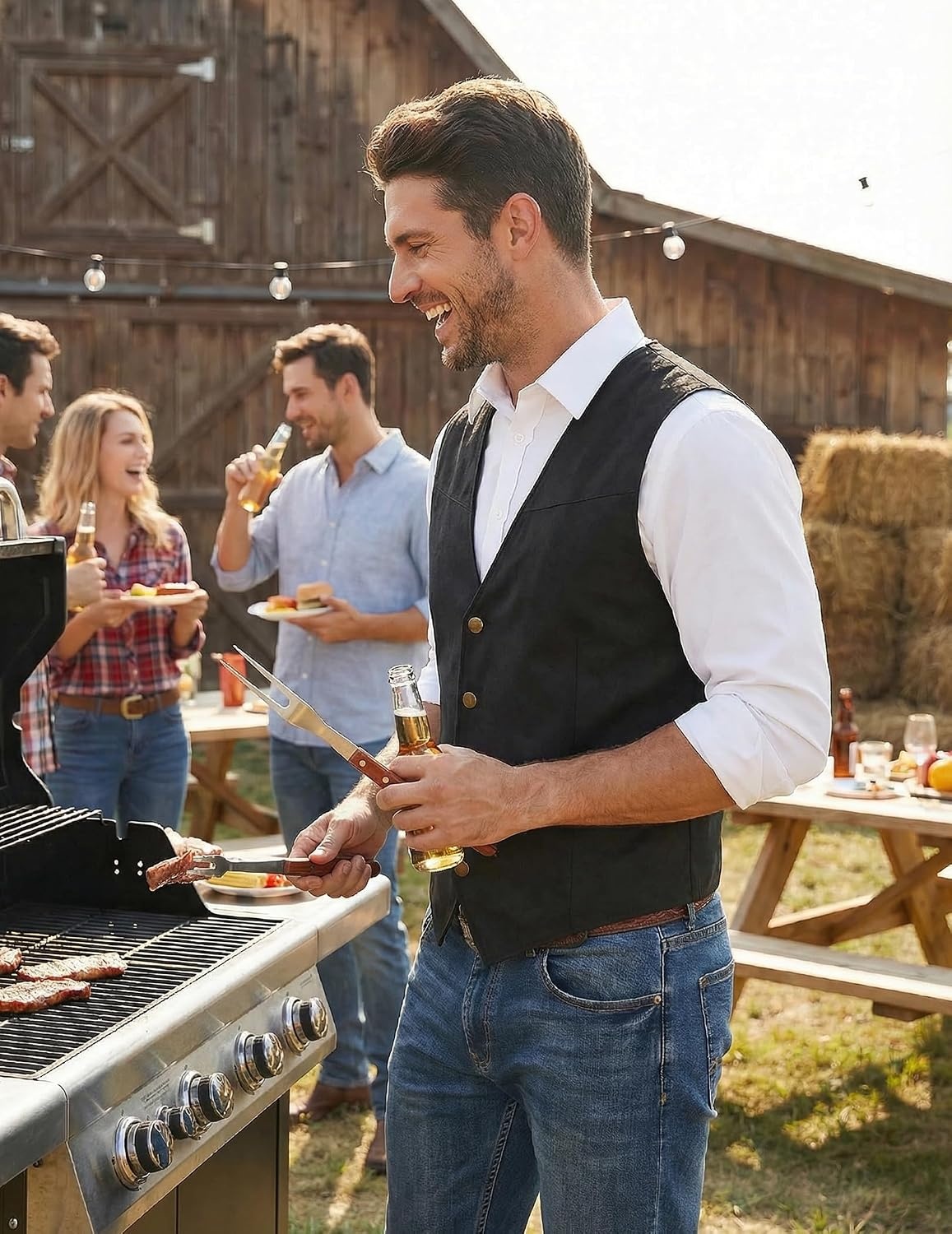image:imageCOOFANDY Mens Western Vest Suede Cowboy Vest Casual Slim Fit WaistcoatBlack