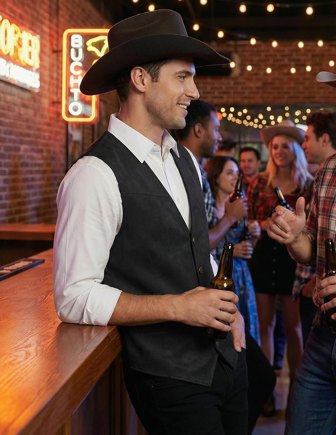 image:imageCOOFANDY Mens Western Vest Suede Cowboy Vest Casual Slim Fit WaistcoatBlack