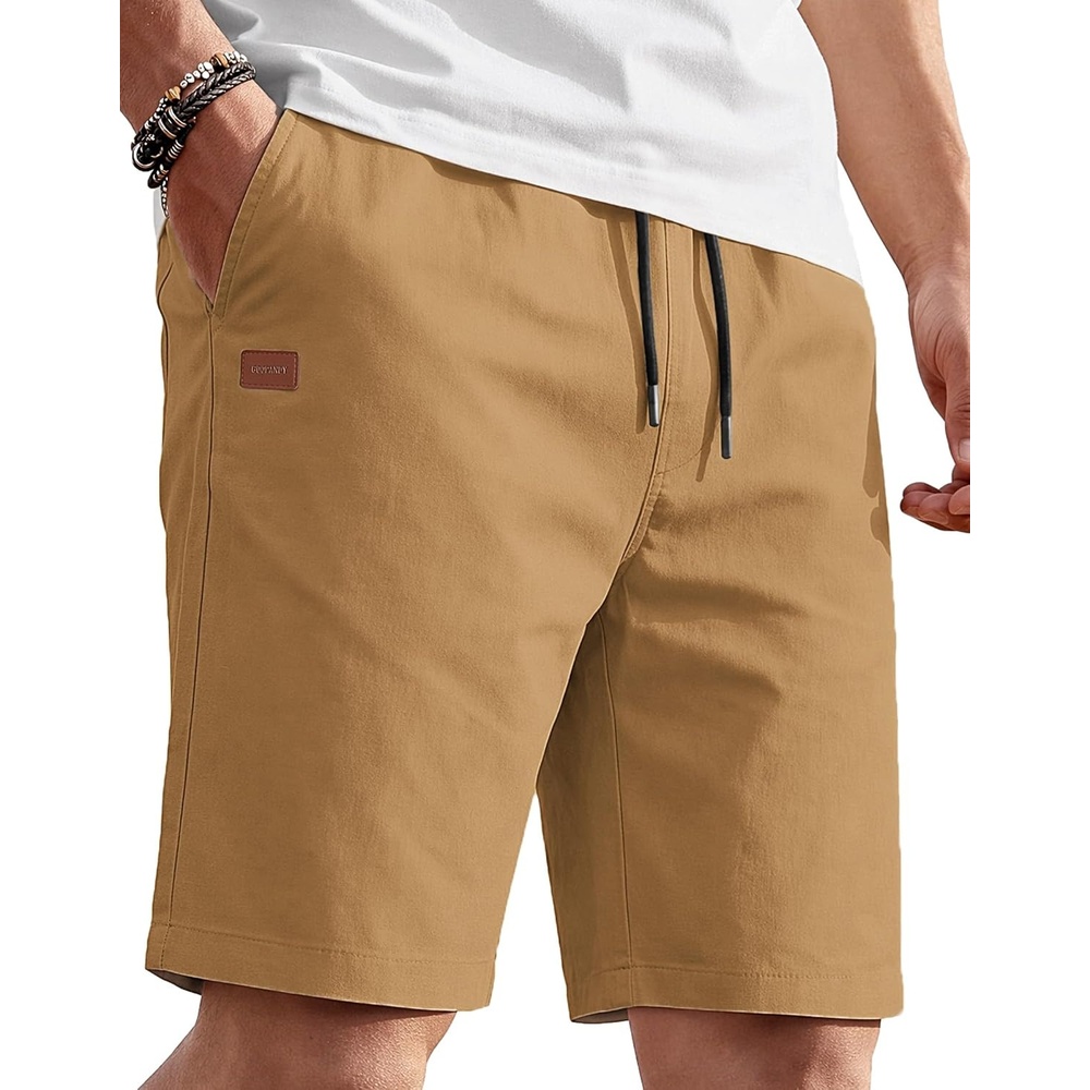 image:imageCOOFANDY Mens Casual Cotton 9 Shorts Drawstring Summer Beach Chino ShortsDark Khaki