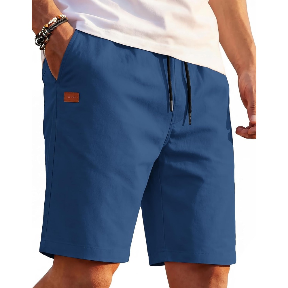 image:imageCOOFANDY Mens Casual Cotton 9 Shorts Drawstring Summer Beach Chino ShortsDenim Blue