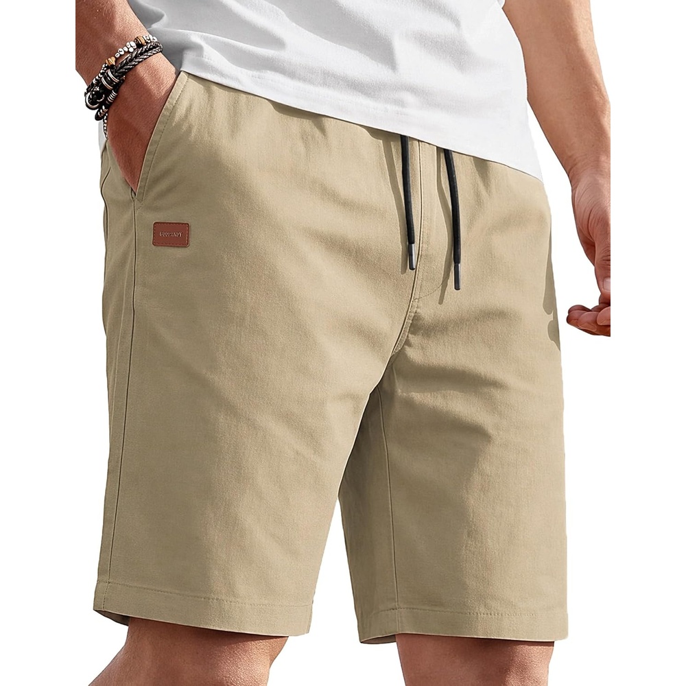 image:imageCOOFANDY Mens Casual Cotton 9 Shorts Drawstring Summer Beach Chino ShortsKhaki2