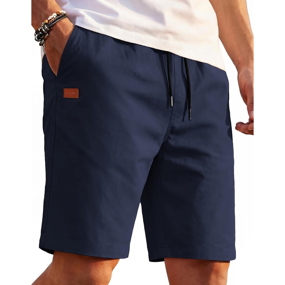 image:imageCOOFANDY Mens Casual Cotton 9 Shorts Drawstring Summer Beach Chino ShortsNavy Blue