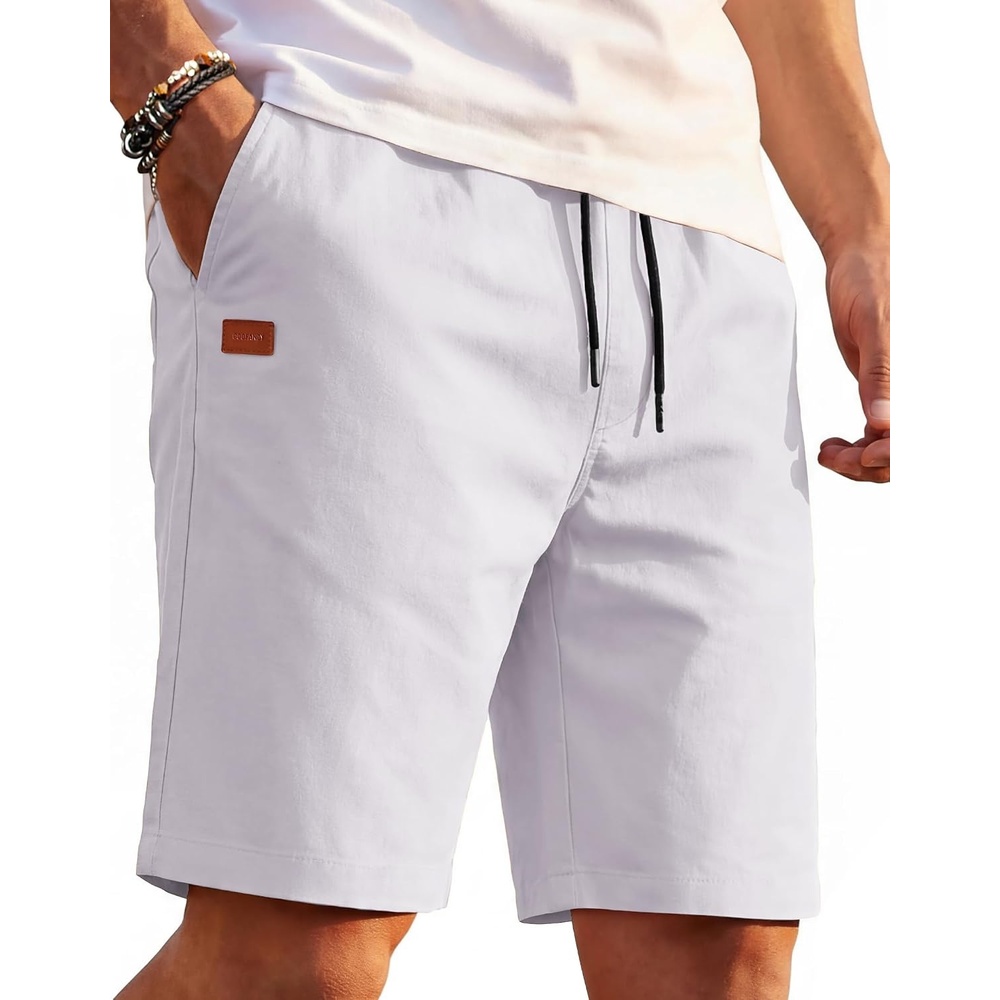image:imageCOOFANDY Mens Casual Cotton 9 Shorts Drawstring Summer Beach Chino ShortsWhite