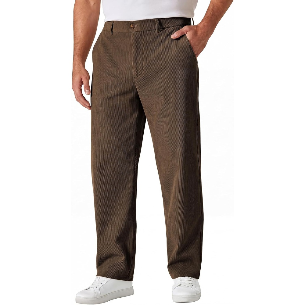 image:imageCOOFANDY Mens Corduroy Pant Straight Fit Flat Front Casual Dress SlacksDark Brown