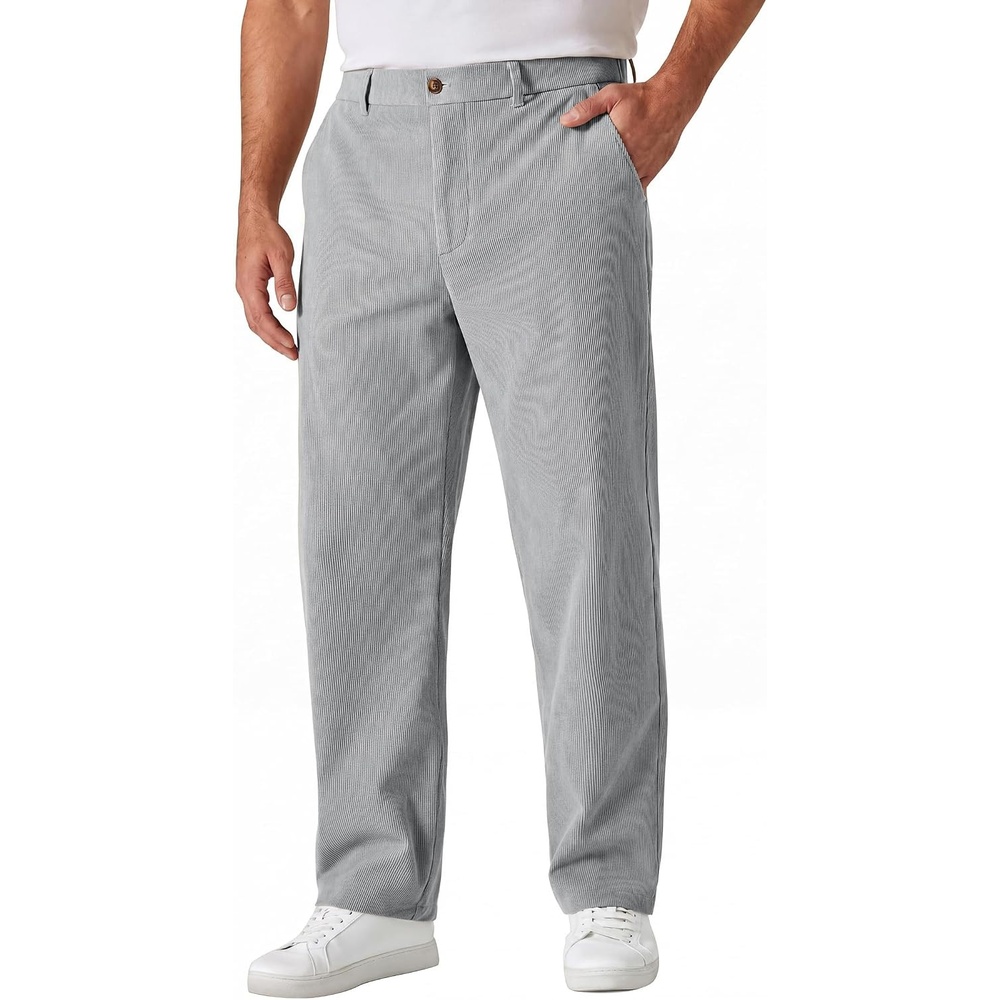 image:imageCOOFANDY Mens Corduroy Pant Straight Fit Flat Front Casual Dress SlacksLight Gray