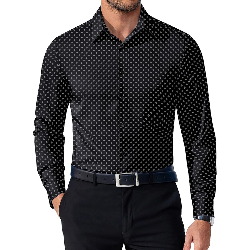 image:imageCOOFANDY Mens Dress Shirts Long Sleeve Button Down Shirts Regular Fit Business Casual ShirtsBlack  White Geometric Square