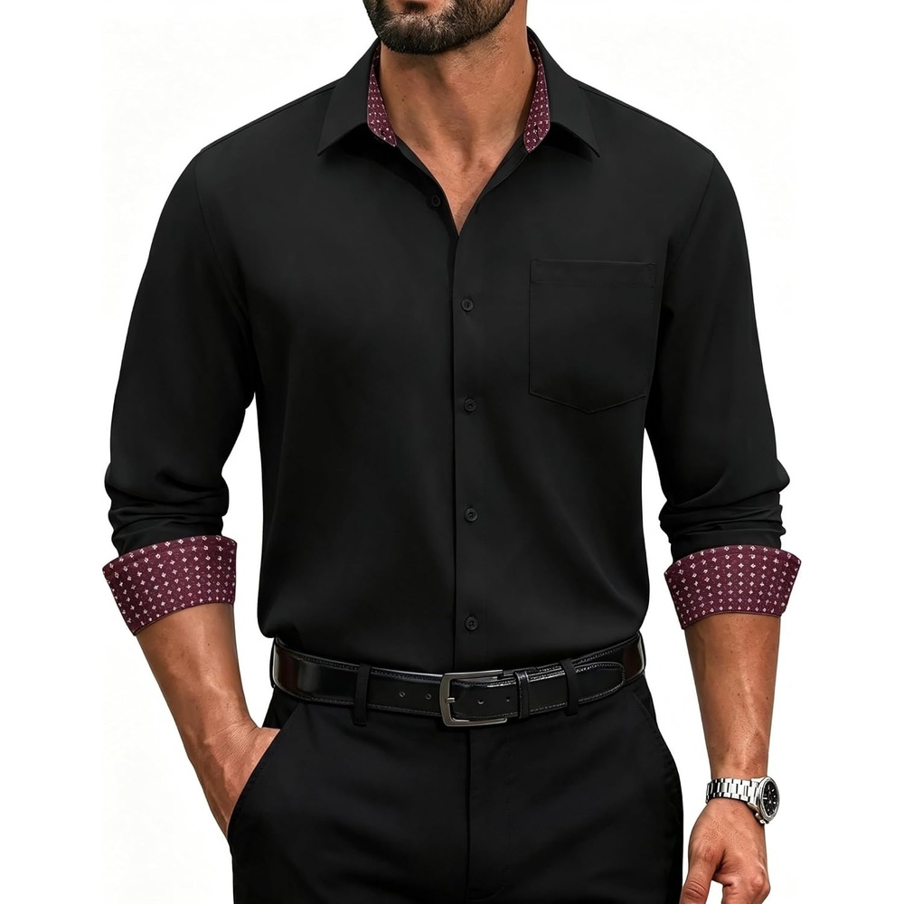 image:imageCOOFANDY Mens Dress Shirts Stretch Long Sleeve Casual Button Down ShirtsBlack
