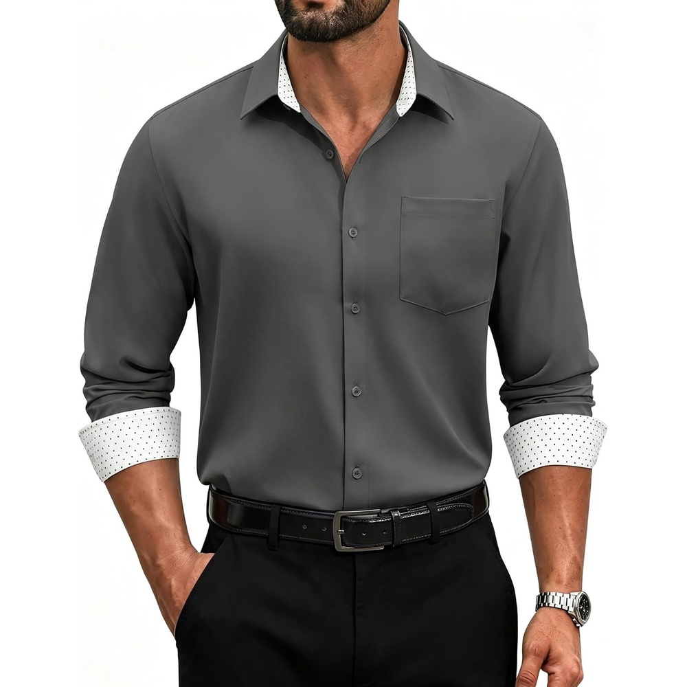 image:imageCOOFANDY Mens Dress Shirts Stretch Long Sleeve Casual Button Down ShirtsDark Grey