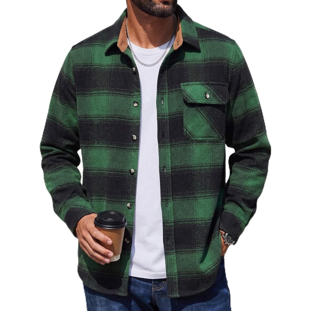 image:imageCOOFANDY Mens Flannel Shirts Long Sleeve Plaid Button Down Shirt JacketGreen