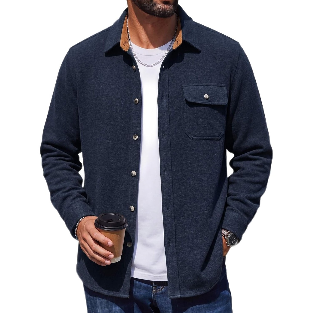 image:imageCOOFANDY Mens Flannel Shirts Long Sleeve Plaid Button Down Shirt JacketSolid Navy Blue