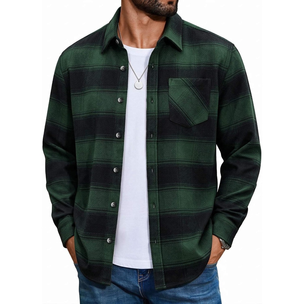 image:imageCOOFANDY Mens Flannel Shirts Long Sleeve Plaid Button Down Shirt JacketsGreen Black Plaid