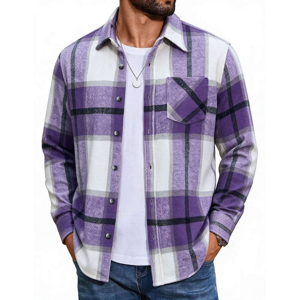 image:imageCOOFANDY Mens Flannel Shirts Long Sleeve Plaid Button Down Shirt JacketsPurple Plaid